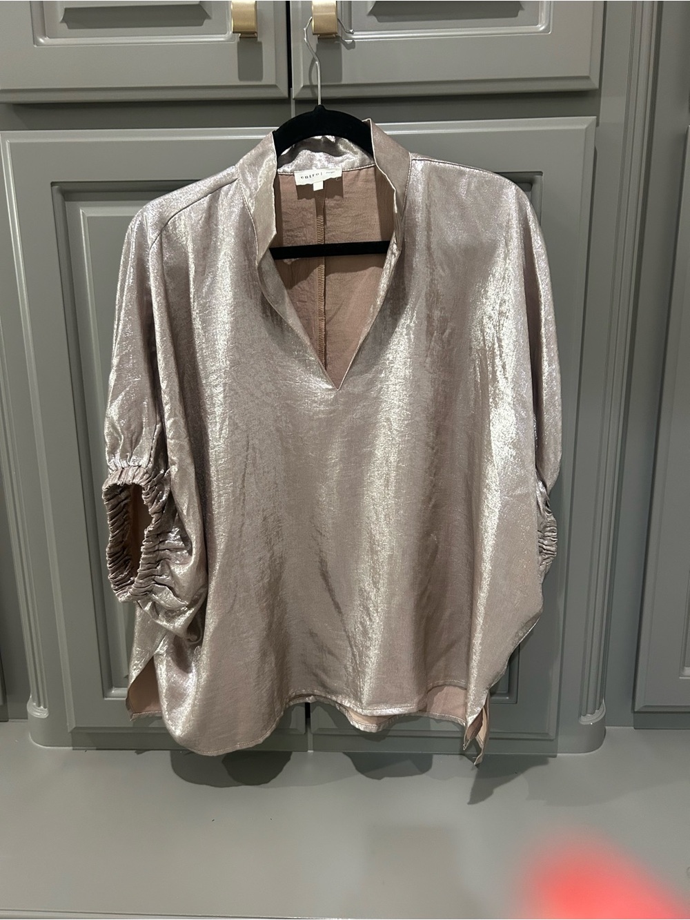 entro Metallic V-Neck Shimmer Blouse in Silver